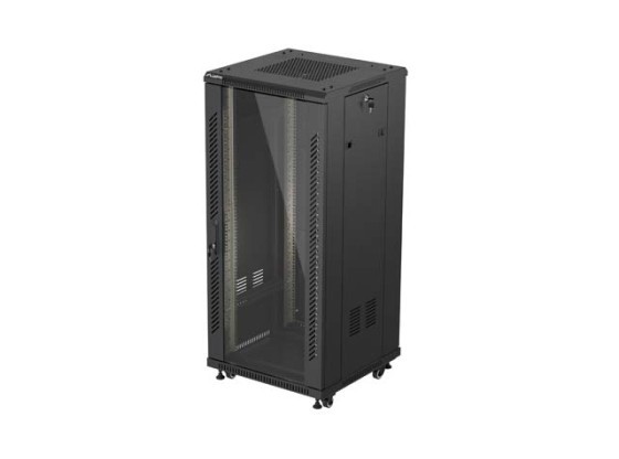 DULAP RACK 19" LIBER 27U/600X600 (PACHET PLAT) CU UȘĂ DIN STICLĂ NEGRU LANBERG