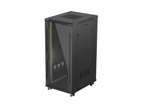 DULAP RACK 19" LIBER 27U/600X800 (PACHET PLAT) CU UȘĂ DIN STICLĂ NEGRU LANBERG