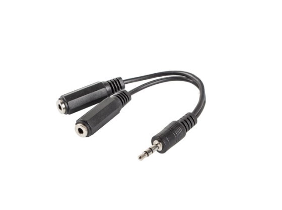 MINIJACK 3.5MM(M) 3PIN->2X MINIJACK 3.5MM(F) 3PIN CABLU ADAPTOR 10CM NEGRU LANBERG