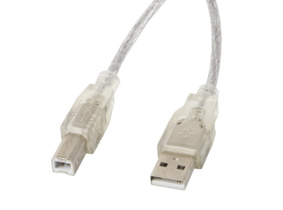 USB-A(M)-&gt;USB-B(M) 2.0 CABLU 1.8M TRANSPARENT FERITĂ LANBERG