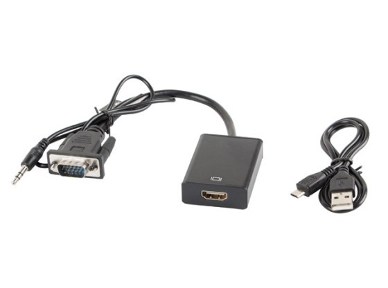 VGA(M)+MINIJACK 3.5MM(M)-&gt;HDMI(F) CABLU ADAPTOR 20CM NEGRU LANBERG