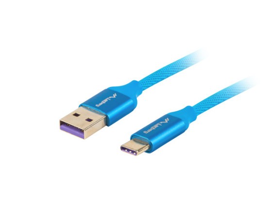 USB-C(M)-&gt;USB-A(M) 2.0 CABLU 1M ALBASTRU PREMIUM 5A LANBERG