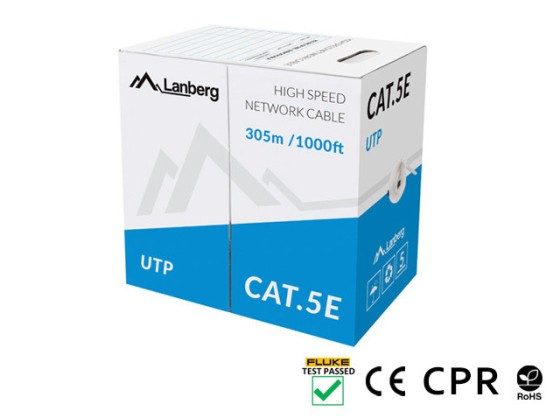 CABLU LAN CAT.5E UTP 305M SOLID CU GRI CPR + FLUKE TRECUT LANBERG