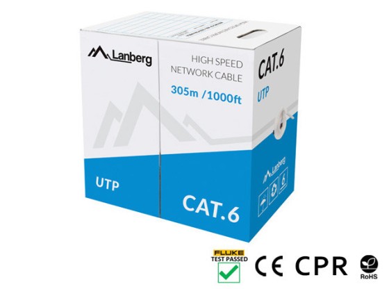 CABLU LAN CAT.6 UTP 305M SOLID CU GRI CPR + FLUKE TRECUT LANBERG