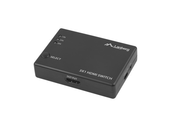 COMUTATOR VIDEO LANBERG 3X HDMI, NEGRU + PORT USB-C + TELECOMANDĂ V2
