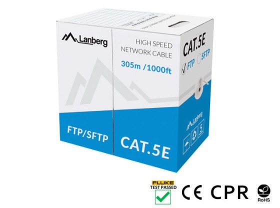 CABLU LAN CAT.5E SFTP 305M SOLID CU CPR + FLUKE PASSED GREY LANBERG