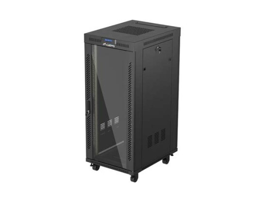 DULAP RACK 19" LIBER 27U/600X800 (PACHET PLAT) CU UȘĂ DE STICLĂ LCD NEGRU LANBERG V2