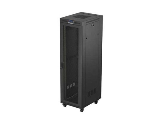 DULAP RACK 19" CU RAFTURI 42U/600X800 (PACHET PLAT) CU UȘĂ CU PLASĂ LCD NEGRU LANBERG V2