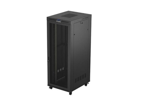 DULAP RACK 19" CU RAFTURI 42U/800X1000 (PACHET PLAT) CU UȘĂ CU PLASĂ LCD NEGRU LANBERG V2