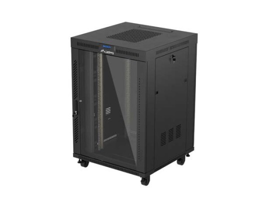 DULAP RACK 19" LIBER 22U/800X800 (PACHET PLAT) CU UȘĂ DE STICLĂ LCD NEGRU LANBERG V2