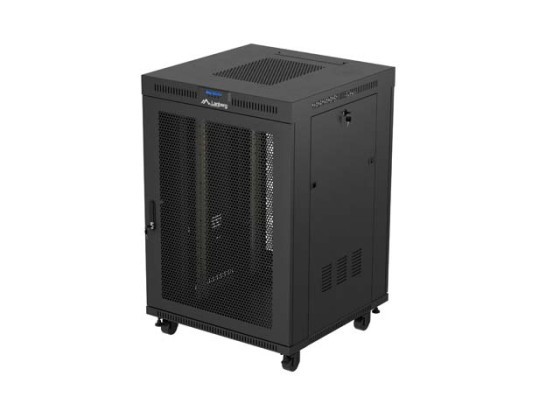 DULAP RACK 19" CU RAFTURI 22U/800X800 (PACHET PLAT) NEGRU CU UȘĂ DIN STICLĂ LCD LANBERG V2