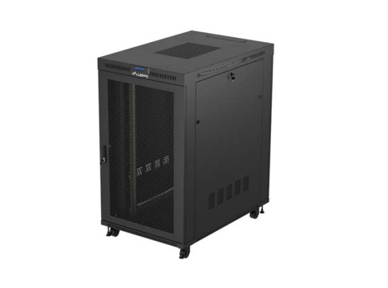 DULAP RAFT 19" CU RAFTURI 27U/800X1200 (PACHET PLAT) CU UȘĂ CU OCHIURI LCD NEGRU LANBERG