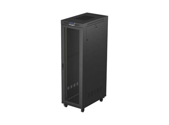 DULAP RACK 19" CU RAFTURI 42U/600X1000 (PACHET PLAT) CU UȘĂ CU PLASĂ LCD NEGRU LANBERG V2