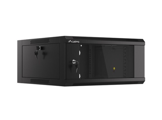 DULAP RACK 19" MONTAT PE PERETE 4U/600 CU UȘĂ DIN STICLĂ BLACK LANBERG (ASAMBLAT)