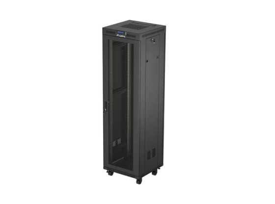 DULAP RACK 19" CU RAFTURI 42U/600X600 (PACHET PLAT) CU UȘĂ CU PLASĂ LCD NEGRU LANBERG V2