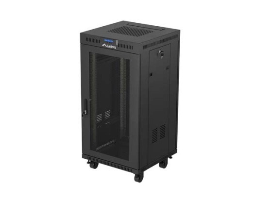 DULAP RACK DE 19" 22U/600X600 (PACHET PLAT) CU UȘĂ CU PLASĂ LCD NEGRU LANBERG V2
