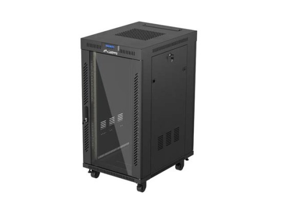 RACK DE INSTALARE 19" 22U 600X800 NEGRU LANBERG UȘĂ DE STICLĂ (PACHET PLAT) V2