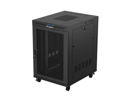 DULAP RACK 19" CU RAFTURI 22U/800X1000 (PACHET PLAT) CU UȘĂ CU PLASĂ LCD NEGRU LANBERG V2