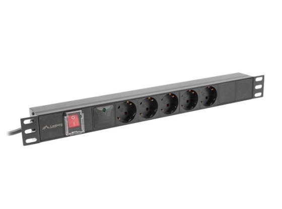 POWER STRIP RACK PDU 19" LANBERG 1U 16A 5X 230V SCHUKO 2M NEGRU
