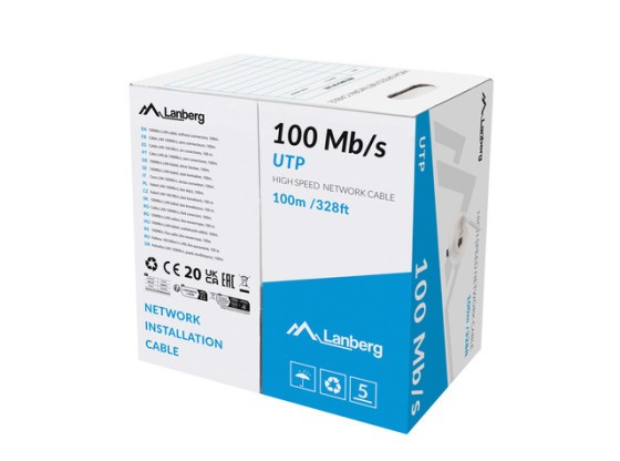 LAN UTP CABLU 100MB/S 100M SÂRMĂ CCA GRI LANBERG