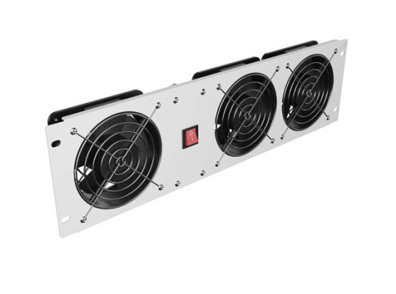 PANOU DE VENTILAȚIE VERTICAL 19" 3U PENTRU RACK TREI VENTILATOARE 230V GRI LANBERG