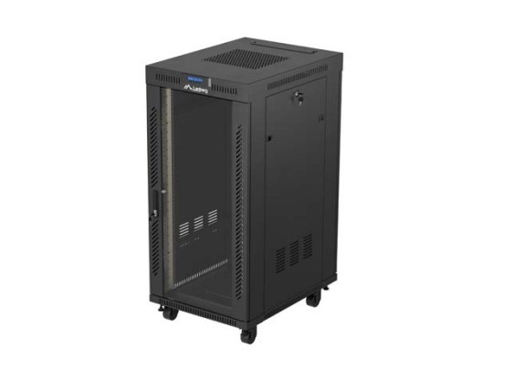 RACK DE INSTALARE 19" 24U 600X800 NEGRU UȘĂ DE STICLĂ LCD LANBERG (PACHET PLAT) V2