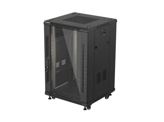 DULAP RACK 19" AUTONOM 18U/600X600 (PACHET DEMONTAT) CU UȘĂ DE STICLĂ, NEGRU, LANBERG