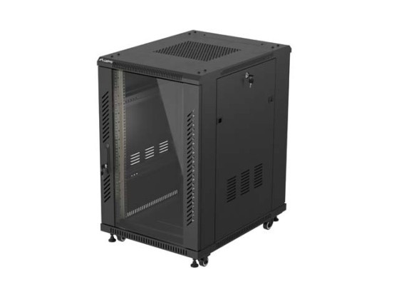 DULAP RACK 19" AUTONOM 18U/600X800 (PACHET DEMONTAT) CU UȘĂ DE STICLĂ, NEGRU, LANBERG