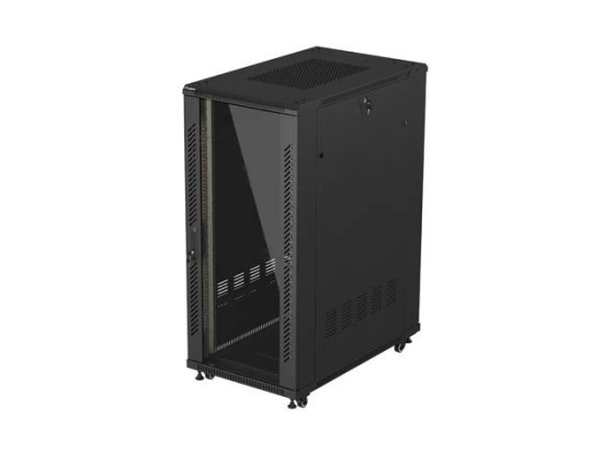 DULAP RACK 19" AUTONOM 27U/600X1000 (PACHET DEMONTAT) CU UȘĂ DE STICLĂ, NEGRU, LANBERG