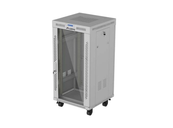DULAP DE RACK 19" AUTONOM 22U/600X600 (PACHET DEMONTAT) CU UȘĂ DE STICLĂ, LCD, GRIS, LANBERG V2