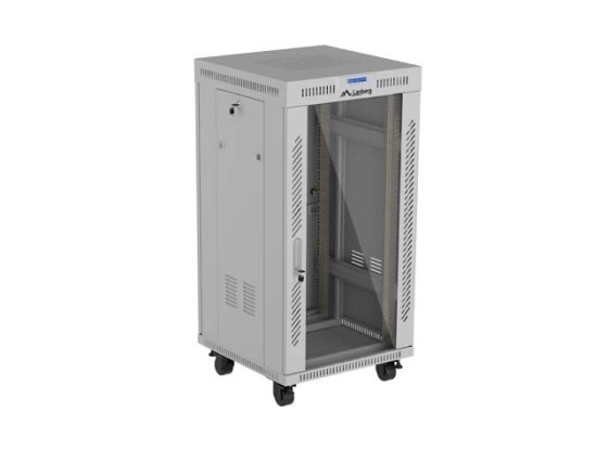 DULAP DE RACK 19" AUTONOM 22U/600X600 (PACHET DEMONTAT) CU UȘĂ DE STICLĂ, LCD, GRIS, LANBERG V2