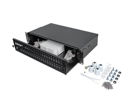PANOU DE CONEXIUNI FIBRĂ OPTICĂ LANBERG 19" 2U PENTRU MONTARE ÎN RACK, 48XSC SIMPLEX/48XLC DUPLEX, NEGRU + ACCESORII