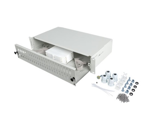 PANOU DE CONEXIUNI FIBRĂ OPTICĂ LANBERG DE 19" 2U PENTRU MONTARE ÎN RACK, 48XSC SIMPLEX/48XLC DUPLEX, GRIS + ACCESORII