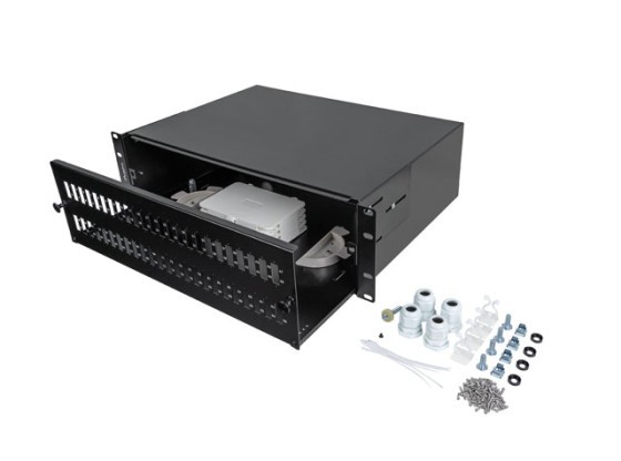 PANOU DE CONEXIUNI FIBRĂ OPTICĂ LANBERG DE 19" 3U PENTRU MONTARE ÎN RACK, 48XSC DUPLEX / 48XLC QUAD, NEGRU + ACCESORII