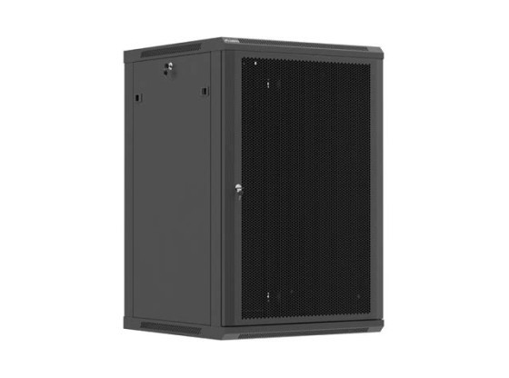 DULAP RACK 19" PENTRU MONTARE PE PERETE, 18U/600X600 (PACHET DEMONTAT) CU UȘĂ PERFORATĂ, NEGRU, LANBERG