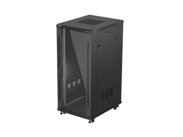 DULAP RACK 19" LIBER 27U/600X800 (PACHET PLAT) CU UȘĂ DIN STICLĂ NEGRU LANBERG
