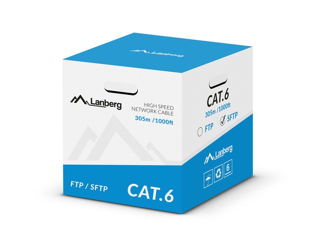 CABLU LAN CAT.6 SFTP 305M SOLID CU GRI CPR + FLUKE TRECUT LANBERG