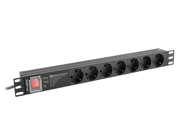 UNITATE DE DISTRIBUȚIE A ENERGIEI (PDU) PRO 19" LANBERG 1U 16A 2M 7X PRIZE SCHUKO SPD-3MP NEGRU