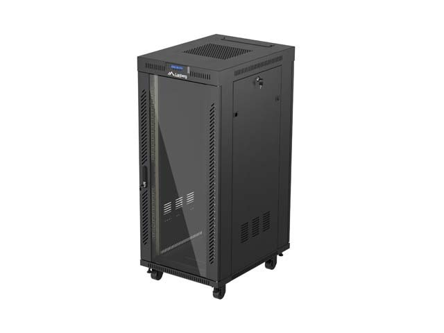 DULAP RACK 19" LIBER 27U/600X800 (PACHET PLAT) CU UȘĂ DE STICLĂ LCD NEGRU LANBERG V2