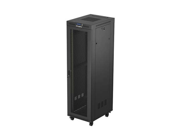 DULAP RACK 19" CU RAFTURI 42U/600X800 (PACHET PLAT) CU UȘĂ CU PLASĂ LCD NEGRU LANBERG V2