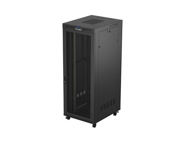 DULAP RACK 19" CU RAFTURI 42U/800X1000 (PACHET PLAT) CU UȘĂ CU PLASĂ LCD NEGRU LANBERG V2
