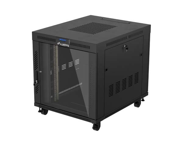 DULAP RACK 19" LIBER 15U/800X1000 (PACHET PLAT) CU UȘĂ DIN STICLĂ LCD NEGRU LANBERG V2