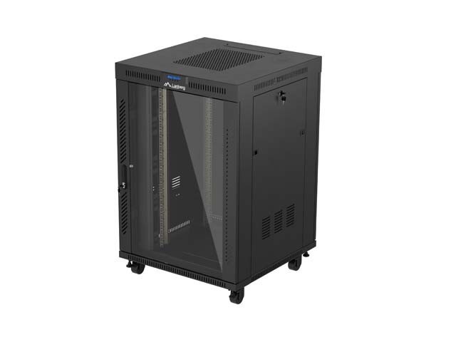 DULAP RACK 19" LIBER 22U/800X800 (PACHET PLAT) CU UȘĂ DE STICLĂ LCD NEGRU LANBERG V2