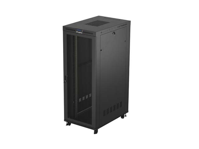 DULAP RACK 19" CU RAFTURI 42U/800X1200 (PACHET PLAT) CU UȘĂ CU PLASĂ LCD NEGRU LANBERG V2