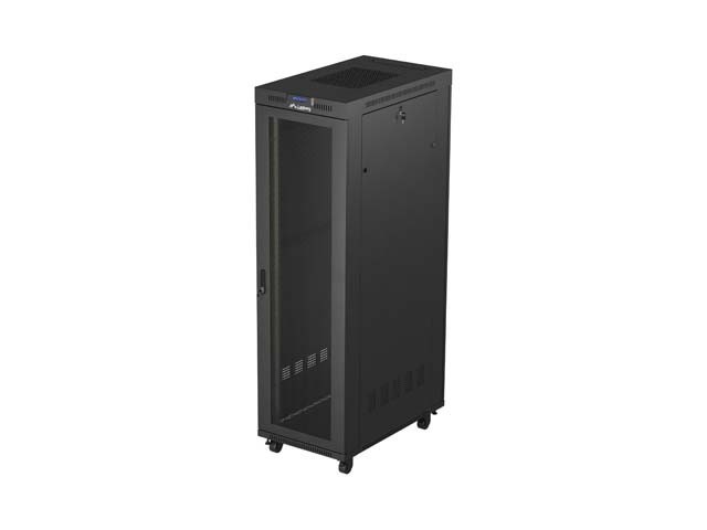 DULAP RACK 19" CU RAFTURI 42U/600X1000 (PACHET PLAT) CU UȘĂ CU PLASĂ LCD NEGRU LANBERG V2