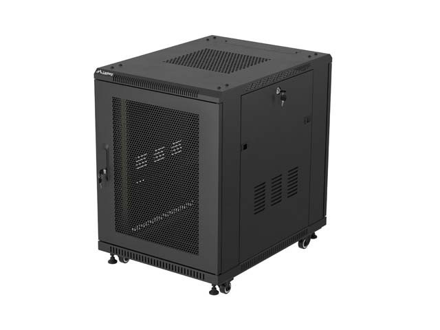 DULAP RACK 19" CU RAFTURI DE SINE STĂTĂTOR 15U/600X800 (PACHET PLAT) CU UȘĂ CU PLASĂ NEAGRĂ LANBERG