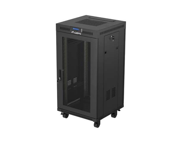 DULAP RACK DE 19" 22U/600X600 (PACHET PLAT) CU UȘĂ CU PLASĂ LCD NEGRU LANBERG V2