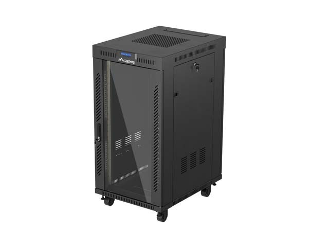 RACK DE INSTALARE 19" 22U 600X800 NEGRU LANBERG UȘĂ DE STICLĂ (PACHET PLAT) V2