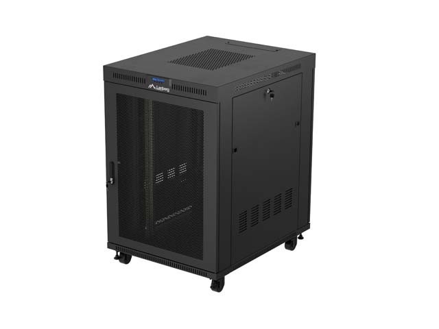 DULAP RACK 19" CU RAFTURI 22U/800X1000 (PACHET PLAT) CU UȘĂ CU PLASĂ LCD NEGRU LANBERG V2