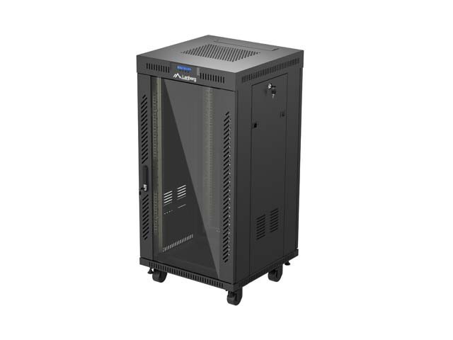 RACK DE INSTALARE 19" 22U 600X600 NEGRU LANBERG UȘĂ DE STICLĂ (PACHET PLAT) V2